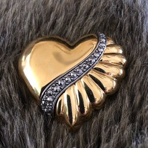 Vintage 80s gold heart marcasite statement brooch